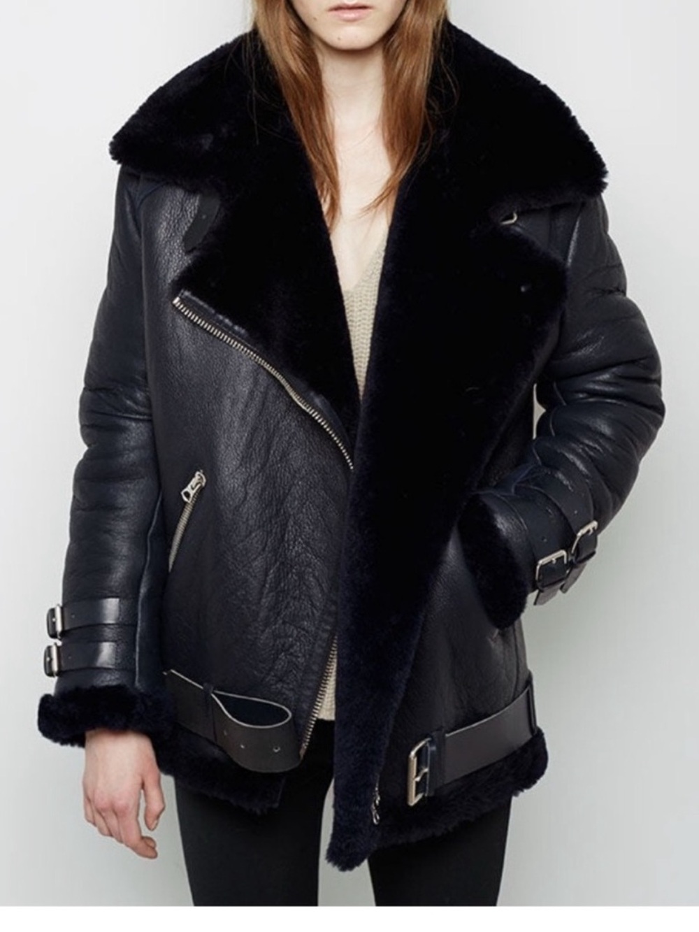Acne Black Leather Shearling Jacket